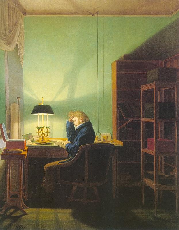 Georg Friedrich Kersting Man Reading by Lamplight